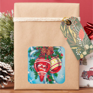 Cuadrada Bombillas de Navidad retro vintage pegatina de vac