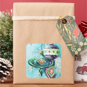 Cuadrada Bombillas de Navidades retro vintage pegatina de v