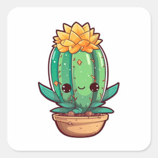 Cuadrada Bonito cactus en una olla. Pegatina