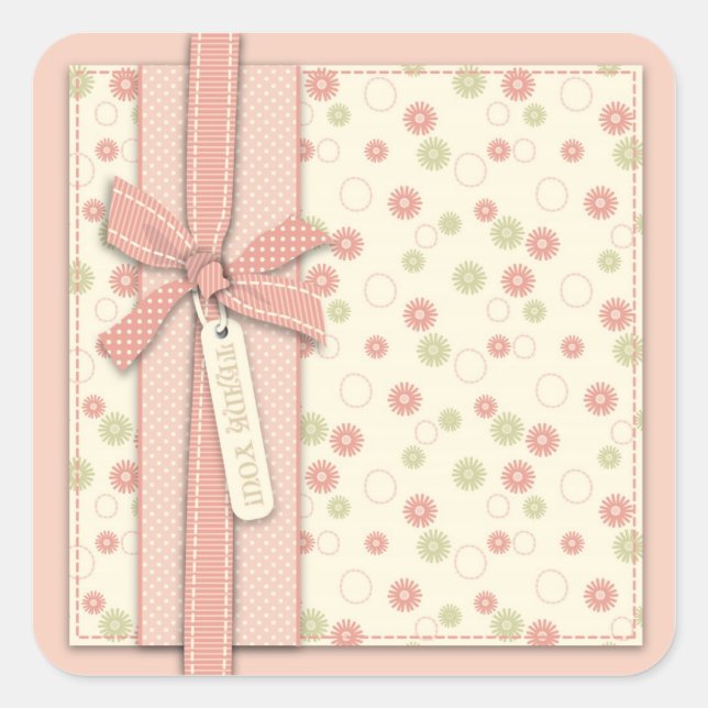 Cuadrada Bonito Chica Floral TY Square Pegatina (Anverso)