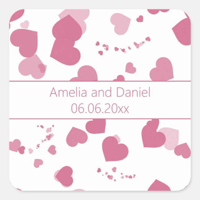 Cuadrada Bonito corazón amor Boda personalizado Pegatina (Anverso)