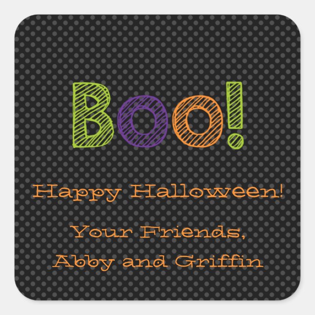 Cuadrada ¡Boo! Pegatina de Halloween Plaza Personalizada (Anverso)