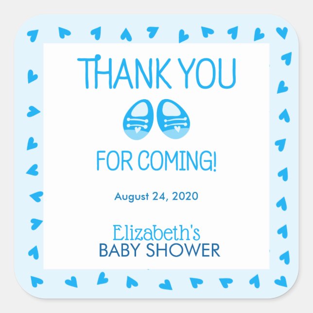 Cuadrada Booties Blue Boy Baby Shower Pegatina (Anverso)