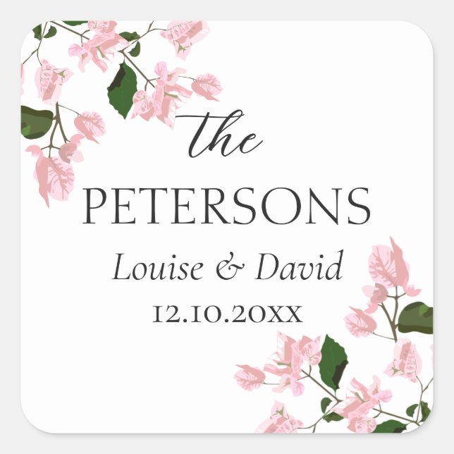 Cuadrada Bougainvillea Bodas Regalos y Favores Pegatina (Anverso)