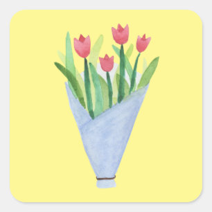 Cuadrada Bouquet de Tulips Pegatina