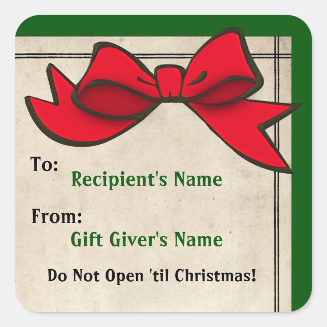 Cuadrada Bow Rojo (Personalizado) A-Desde Pegatina De Navid (Anverso)