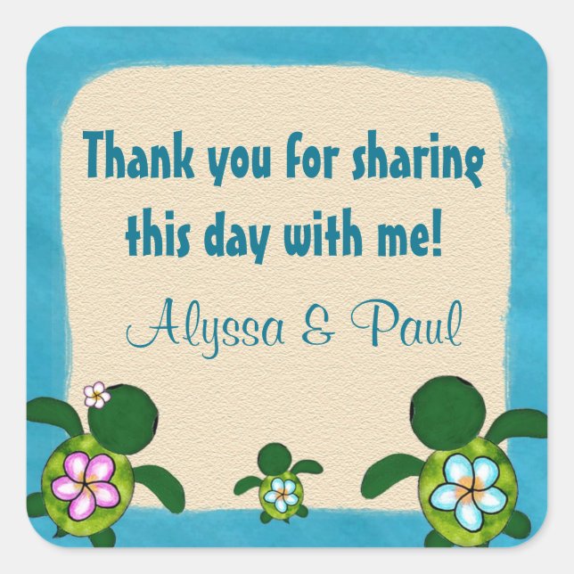 Cuadrada BOY Sea TURTLE Baby Shower Honu 02B pegatina cuadr (Anverso)