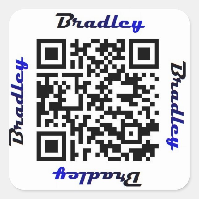 Cuadrada Brad (Bradley) Código QR Pegatina de NOMBRE person (Anverso)