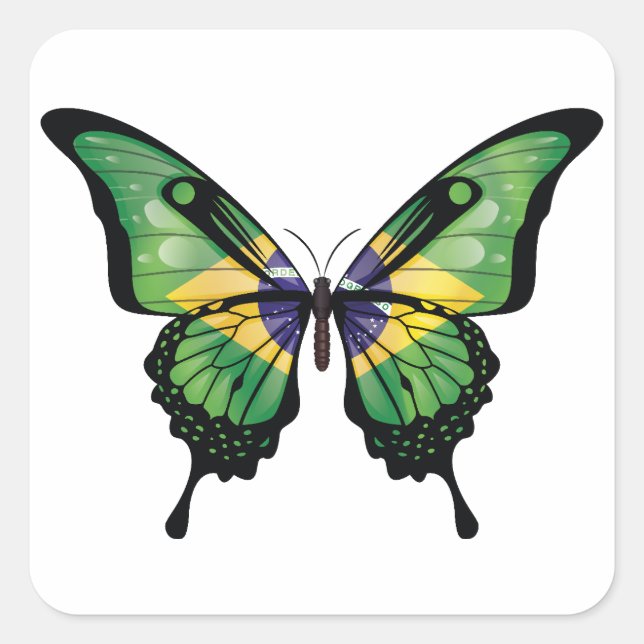 Cuadrada Brasil: Pegatina de bandera de la mariposa de cola (Anverso)