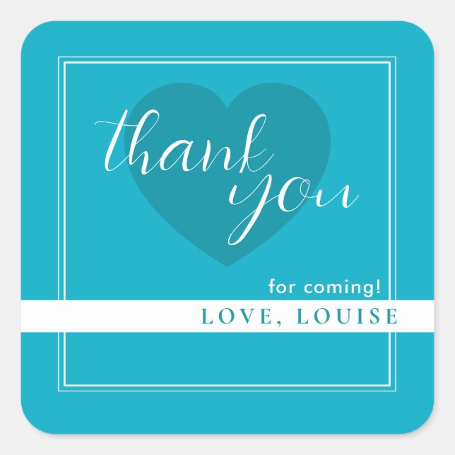 Cuadrada Brillante cielo rico azul Gracias Pegatina del cor (Anverso)