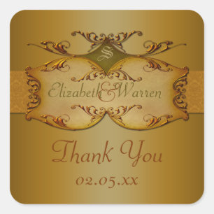 Cuadrada Bronze Scrolls Wedding Favor Gracias Pegatina