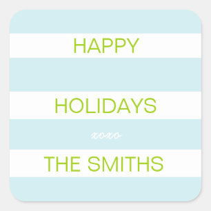 Cuadrada Buenas fiestas pegatina (azules claros y blanco)