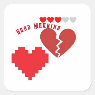 Cuadrada Buenos días pegatina con corazones