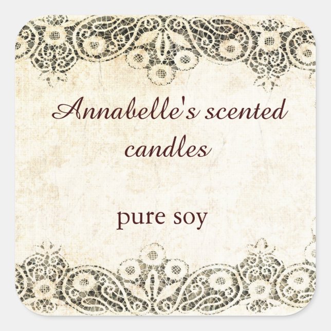 Cuadrada Burlap con pegatina de velas de encaje vintage (Anverso)