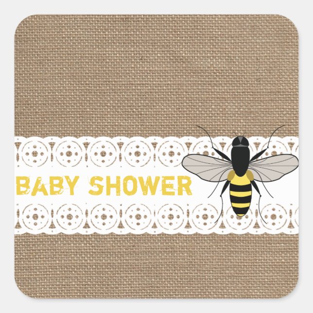 Cuadrada Burlap Inspiró a Honey Bee Baby Pegatina (Anverso)