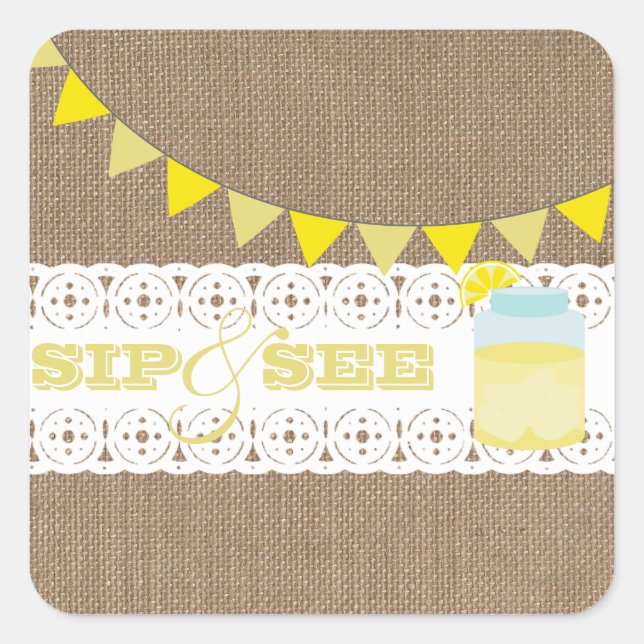 Cuadrada Burlap Inspiró Lemonade Sip Y Ver Pegatina (Anverso)