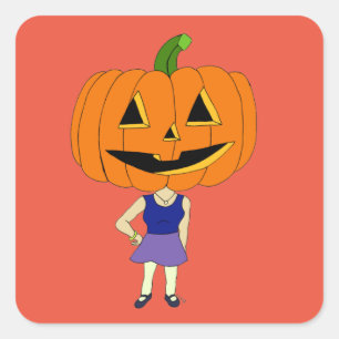 Cuadrada cabeza de calabaza chibi chica pegatina cuadrado