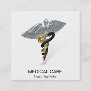 Cuadrada Caduceto de plata médica tarjeta de visita Black S