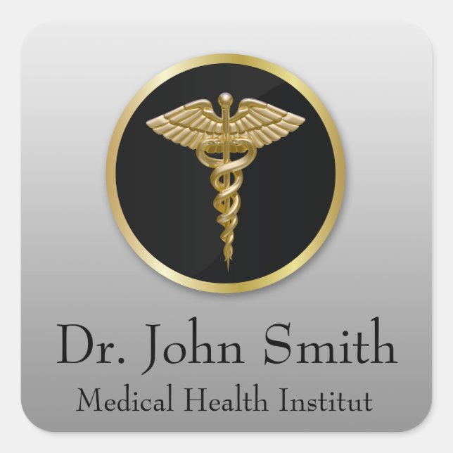 Cuadrada Caducto Médico de Oro - Pegatina (Anverso)