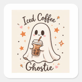 Cuadrada Café con Hielo Fantasmita - Cute Pegatina de Vinil
