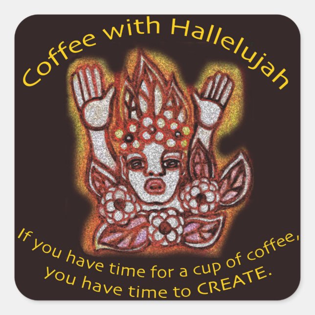 Cuadrada Café con Pegatina de Hallelujah (Anverso)