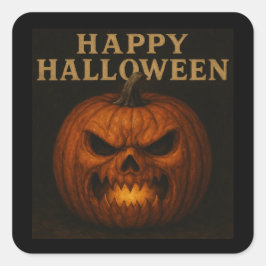 Cuadrada Calabaza enojada Feliz Pegatina de Halloween