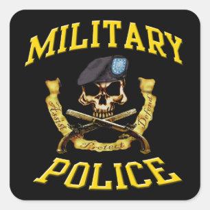 Cuadrada Calavera de la Policía Militar y Pistolas Pegatina