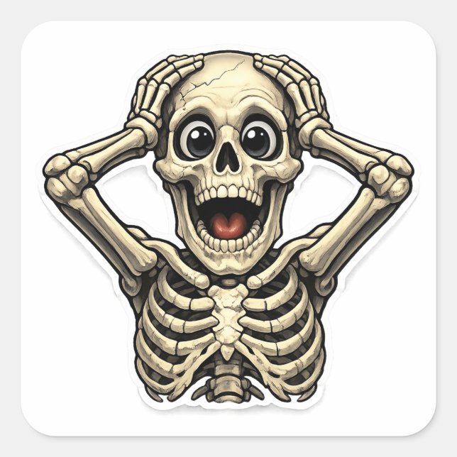 Cuadrada Calavera Divertida OMG Pegatina de Cráneo – Hallow (Anverso)