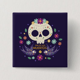 Cuadrada Calavera floral de colores Dia de Muertos | Chapa