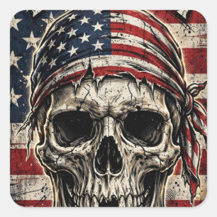 Cuadrada Calavera Patriótica de la Libertad Pegatina de Ban