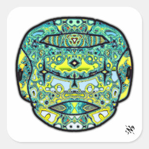 Cuadrada Calavera tatuada colorida v4 pegatina cuadrado
