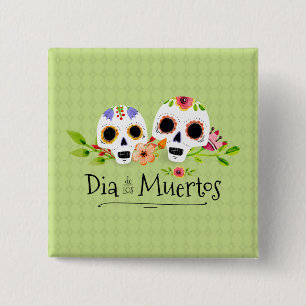 Cuadrada Calaveras de azúcar floral Dia de Muertos   Chapa