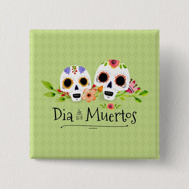 Cuadrada Calaveras de azúcar floral Dia de Muertos | Chapa (Anverso)