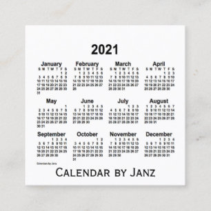 Cuadrada Calendario Blanco 2021 por tarjeta de visita Janz 
