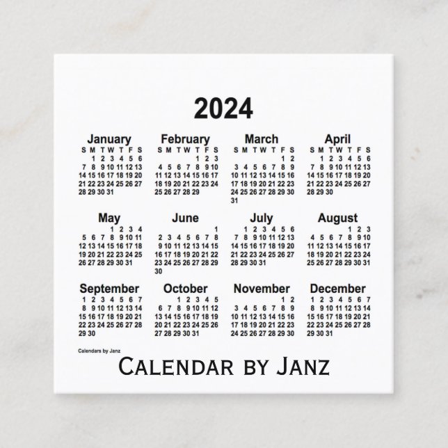Cuadrada Calendario Blanco 2024 por tarjeta de visita Janz  (Anverso)