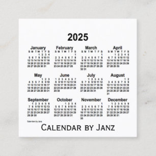 Cuadrada Calendario Blanco 2025 por tarjeta de visita Janz 