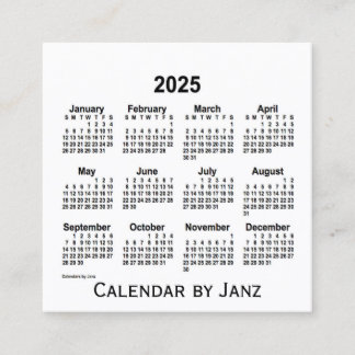 Cuadrada Calendario Blanco 2025 por tarjeta de visita Janz 