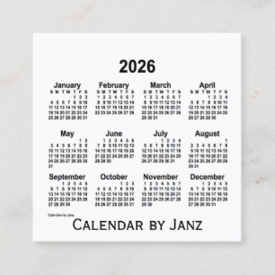 Cuadrada Calendario Blanco 2026 por tarjeta de visita Janz 