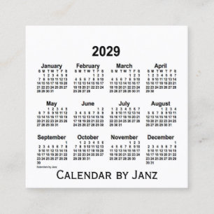 Cuadrada Calendario Blanco 2029 por tarjeta de visita Janz 