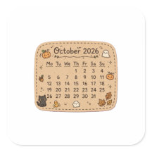 Calendario de octubre de 2026 Pegatina | Halloween
