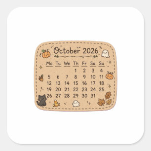 Cuadrada Calendario de octubre de 2026 Pegatina Halloween