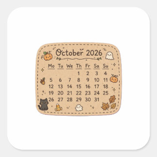 Cuadrada Calendario de octubre de 2026 Pegatina | Halloween