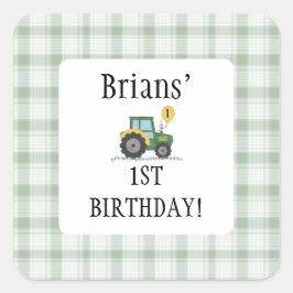 Cuadrada Calienta Tu Tractor Niños Cumpleaños Pegatina Cuad