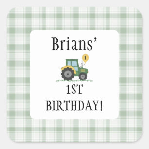 Cuadrada Calienta Tu Tractor Niños Cumpleaños Pegatina Cuad