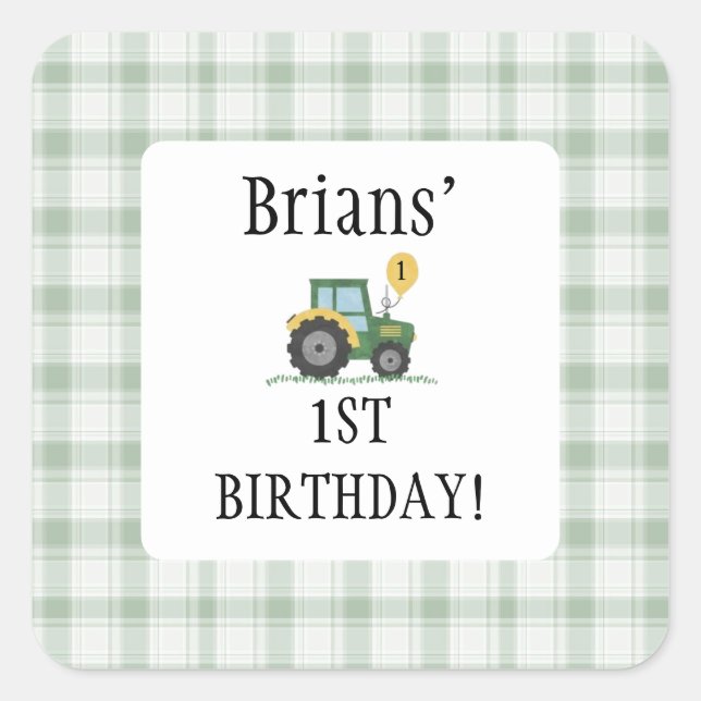 Cuadrada Calienta Tu Tractor Niños Cumpleaños Pegatina Cuad (Anverso)