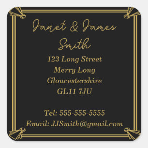 Cuadrada Cambio de dirección Pegatina negro y oro