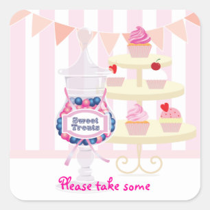 Cuadrada Candy Jar y Cupcakes favorecen al Pegatina