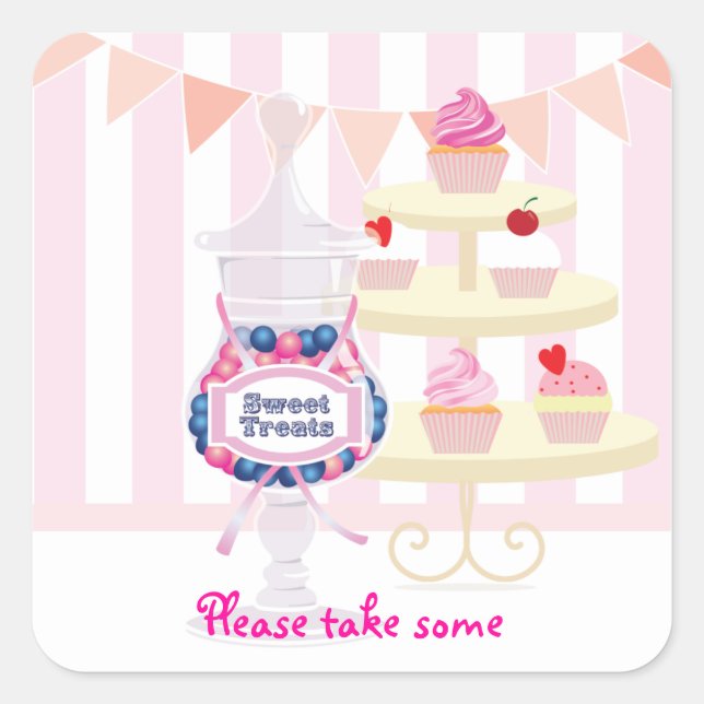 Cuadrada Candy Jar y Cupcakes favorecen al Pegatina (Anverso)