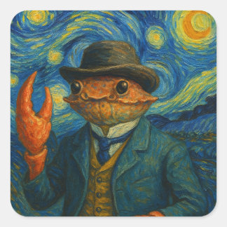 Cuadrada Cangrejo Caballero Starry Night Pegatina
