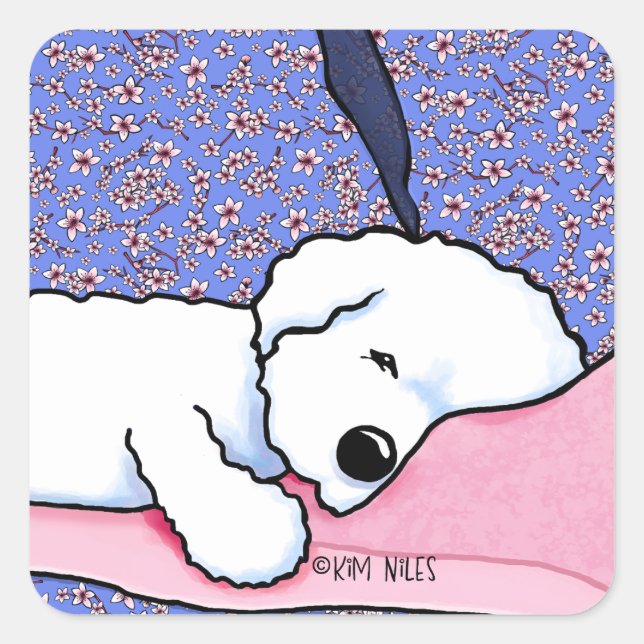 Cuadrada Cansado perro Bichon KiniArt Square Pegatina (Anverso)